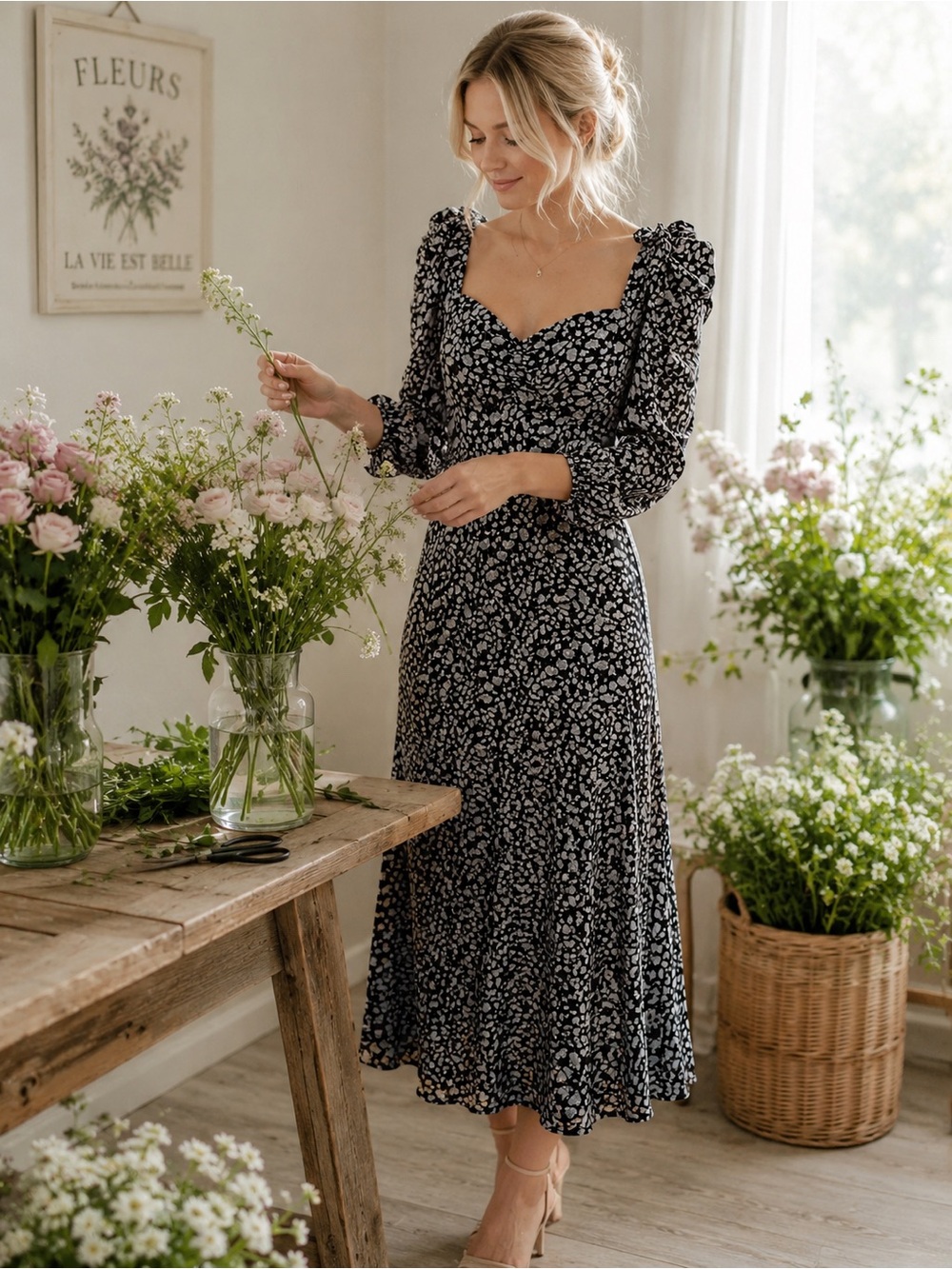 Diane Von Furstenberg Navy Dress with Light Blue Floral Print